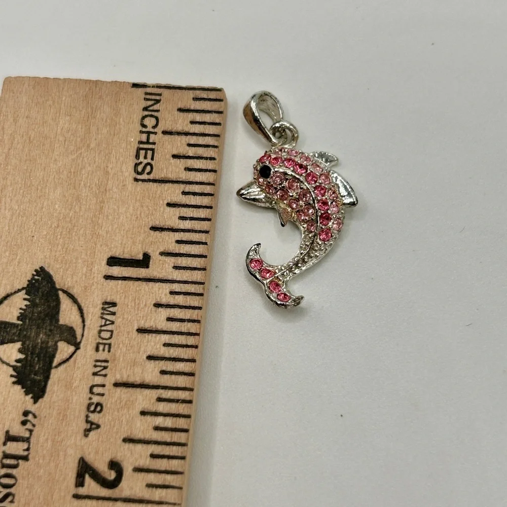Elegant Silver Pink Black Crystal Dolphin Pendant Only​​